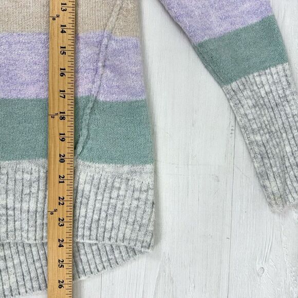 Gap Brushed Turtleneck Sweater Women L Striped Green Purple Relaxed Preppy Cozy - Picture 13 of 15
